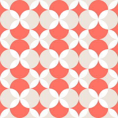 Seamless coral geometric pattern retro background. Simple geo texture. Clothing fabric print, wrap paper textile. Living coral. 2019 color - obrazy, fototapety, plakaty