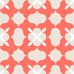 Seamless coral geometric pattern retro background. Simple geo texture. Clothing fabric print, wrap paper textile. Living coral. 2019 color