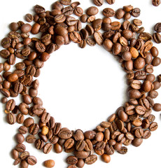 circle coffee beans on white background
