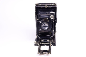 Fototapeta premium Retro film photo camera isolated on white background. Part of set.