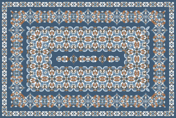 Vintage Arabic pattern. Persian colored carpet. Rich ornament for fabric design, handmade, interior decoration, textiles. Blue background. - 254491895