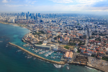 Fototapeta na wymiar Tel Aviv, ISRAEL-February 24, 2019: Panoramic view of tel Aviv from Jaffa.
