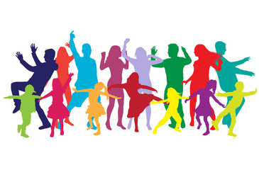 Happy family, dancing silhouettes.