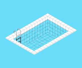 Isometric swimming pool. Swimming pool with stairs and water. Vector illustration