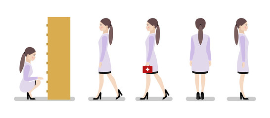 A set of characters girls doctor in various poses on a white background. Flat illustrations for design.