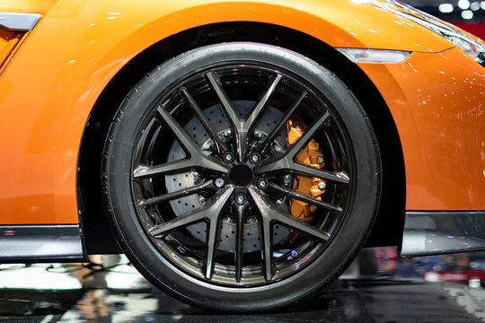 Sport car wheels and break.