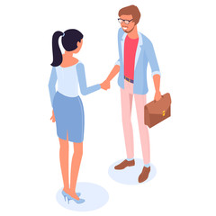  man and woman handshaking 