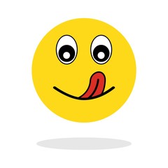 Yummy icon. Hungry smiling face with mouth and tongue emoji. Delicious, healthy funny lunch tasty mood smile avatar happy yellow character cute isolated cartoon symbol