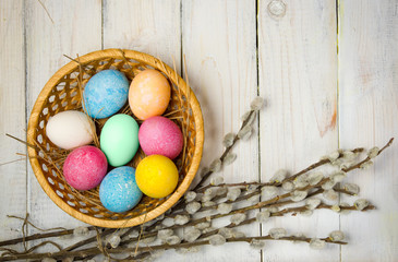 Easter eggs on rustic wooden background