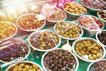 Olives in grocery shop