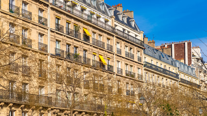 Paris, beautiful building, typical facade boulevard Pereire, in a chic area of the French capital