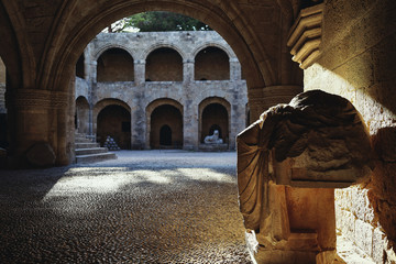 The courtyard of the building of the arsenal built by the crusaders on the island of Rhodes Greece