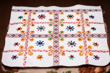 Embroidery on white fabric