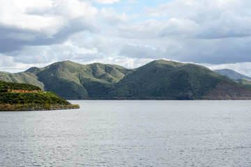Diamond Valley Lake during cloud day.  One of the largest reservoirs in Southern California. USA. 