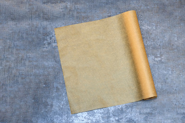 parchment. Baking paper. on the table top for a menu or recipe, top view