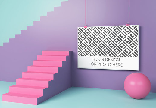 Horizontal Poster in a Geometric Scene Mockup