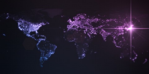 power of japan, energy beam on tokyo. dark map with illuminated cities and human density areas. 3d illustration