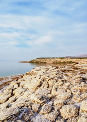 Fototapeta na wymiar Salt Formations on the shore of the Dead Sea, Karak Governorate, Jordan