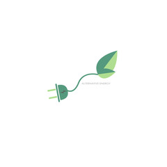 green leaf with  socket electrical plug alternative energy eco concept save nature  power consumption white background flat  vector illustration