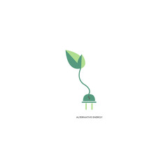 green leaf with  socket electrical plug alternative energy eco concept save nature  power consumption white background flat  vector illustration