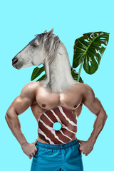 Abstract animal Art collage. A man with a head of a horse