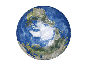 North Pole of the Planet Earth globe isolated on white background. Elements of this image furnished...