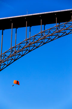 Professional BASE jumper and instructor having some fun after BASE jumping off the 486-foot Perrine Bridge in Twin Falls, Idaho over the scenic Snake River.
