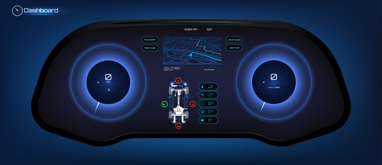 Car HUD dashboard. Futuristic user interface HUD and Infographic elements. Abstract virtual graphic touch user interface