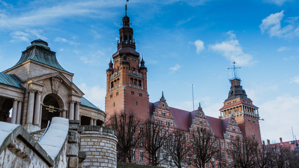 Fototapeta premium Szczecin Poland Polska Polen Akademia Morska Wały Chrobrego Muzeum Narodowe National Museum naval Academy taras hakena
