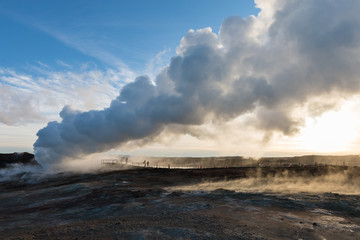 View of Gunnuhver geothermal area and power plant at Reykjanes peninsula, Keflavik, Iceland Hot springs near The Blue Lagoon geothermal spa is one of the most visited attractions in Iceland