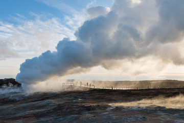 View of Gunnuhver geothermal area and power plant at Reykjanes peninsula, Keflavik, Iceland Hot springs near The Blue Lagoon geothermal spa is one of the most visited attractions in Iceland