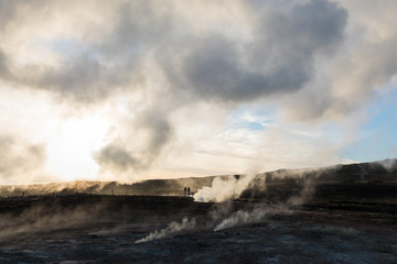 View of Gunnuhver geothermal area and power plant at Reykjanes peninsula, Keflavik, Iceland Hot springs near The Blue Lagoon geothermal spa is one of the most visited attractions in Iceland