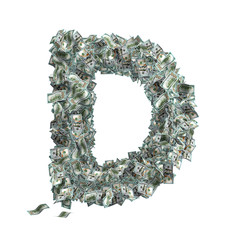 Letter D made from 100 Dollar bills - 3D Rendering
