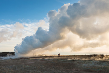 View of Gunnuhver geothermal area and power plant at Reykjanes peninsula, Keflavik, Iceland Hot springs near The Blue Lagoon geothermal spa is one of the most visited attractions in Iceland