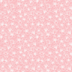 Vector pink small cherry blossom sakura flowers seamless pattern background texture.