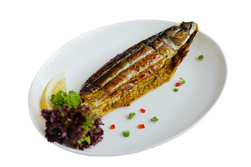 Grilled fish on the white plate