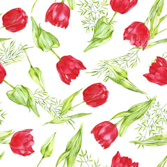 watercolor pattern spring flowers, tulip 