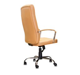 The back view of office chair from black leather. Isolated