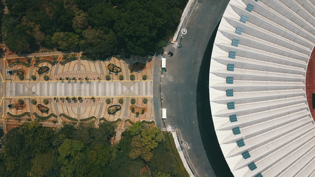 aerial photo of gray stadium at daytime