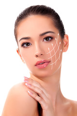 Pretty girl with clean and fresh skin. Skin care concept. Isolated on white background