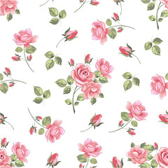 Seamless pattern with red and pink roses. Vintage floral background. Vector illustration.