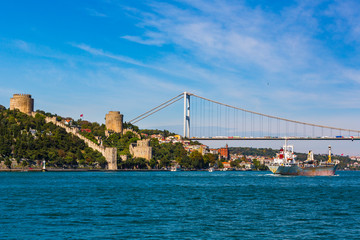 Panorama of the city of Istanbul from the Golden Horn bay on the slopes of the city.