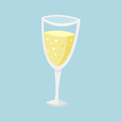 Glass of champagne. Blue background. Vector illustration EPS 10.