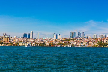 Fototapeta na wymiar Panorama of the city of Istanbul from the Golden Horn bay on the slopes of the city.