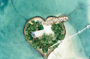 bird's eye view of heart-shape island