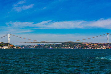 Panorama of the city of Istanbul from the Golden Horn bay on the slopes of the city.