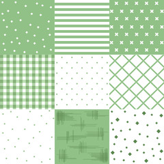 Vector set green, cute seamless patterns