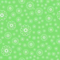 Vector White Flower Seamless Pattern Over Green Background.