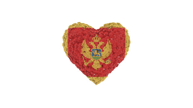Montenegro National Day. July 13. Flowers forming heart shape. 3D rendering.