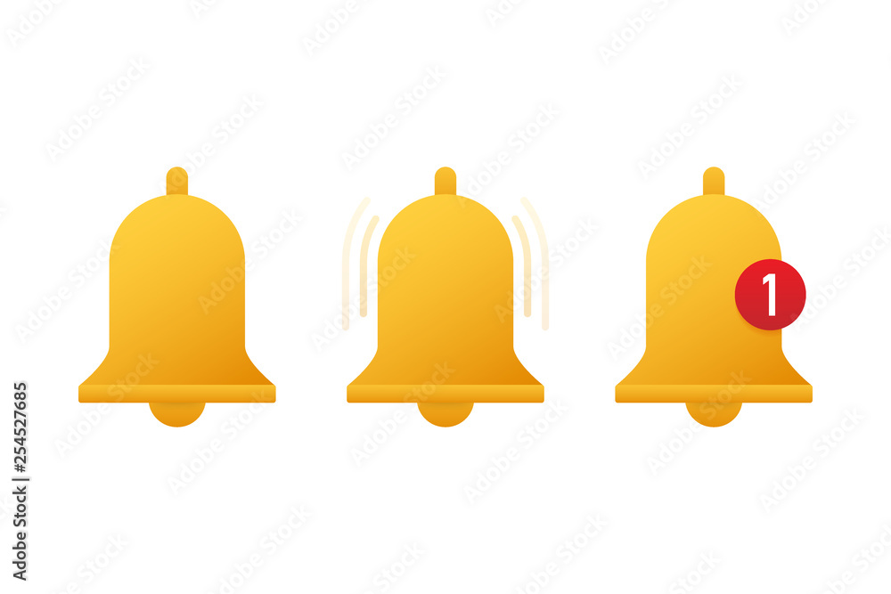 Poster notification bell icon for incoming inbox message. vector illustration.
